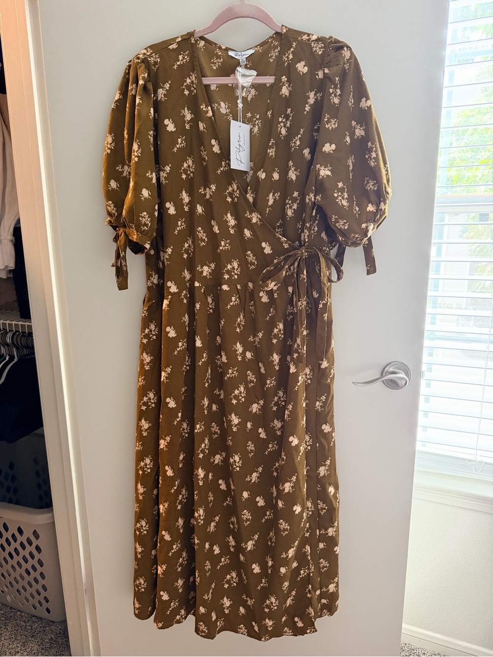 Polagram Olive Floral Wrap Midi Dress